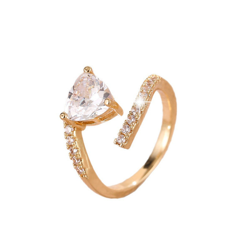 Heart Shape Open Ring For Women In Simple Style, Copper With Real Gold Plated And Zircon Inlay
