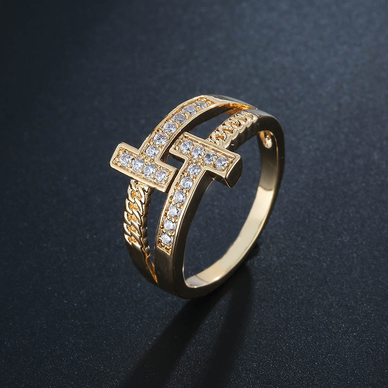 Geometric Copper Rings For Women In Simple Style With Electroplated Gold Plating, Available In White
