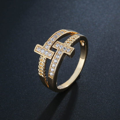 Geometric Copper Rings For Women In Simple Style With Electroplated Gold Plating, Available In White