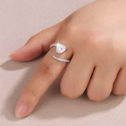 Heart Shape Open Ring For Women In Simple Style, Copper With Real Gold Plated And Zircon Inlay