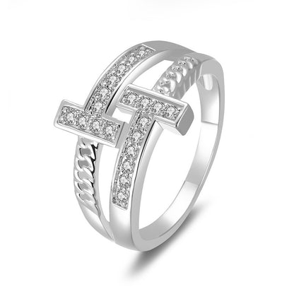 Geometric Copper Rings For Women In Simple Style With Electroplated Gold Plating, Available In White