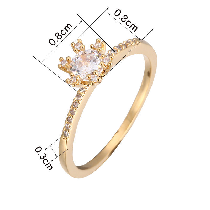 Simple Style Sun Ring For Women In Electroplated Copper With Zircon Inlay