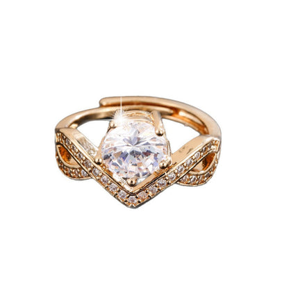 Women’s Crown Open Ring In Gold Electroplated Copper Featuring Zircon Inlay