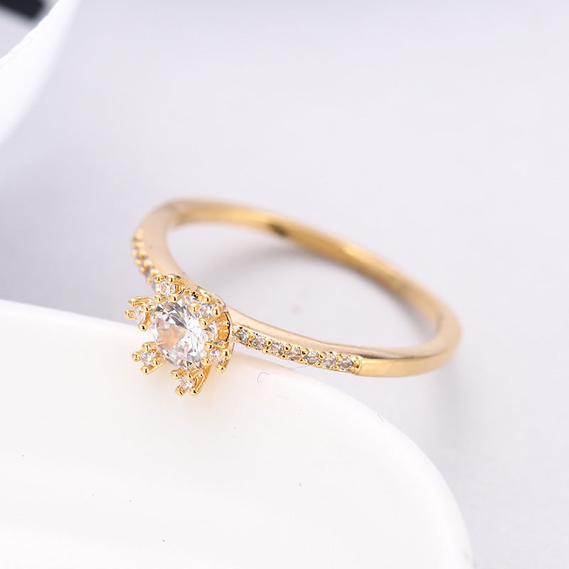 Simple Style Sun Ring For Women In Electroplated Copper With Zircon Inlay