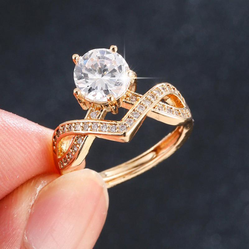 Women’s Crown Open Ring In Gold Electroplated Copper Featuring Zircon Inlay