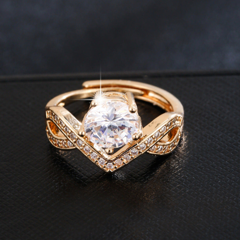 Women’s Crown Open Ring In Gold Electroplated Copper Featuring Zircon Inlay