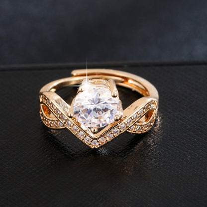 Women’s Crown Open Ring In Gold Electroplated Copper Featuring Zircon Inlay
