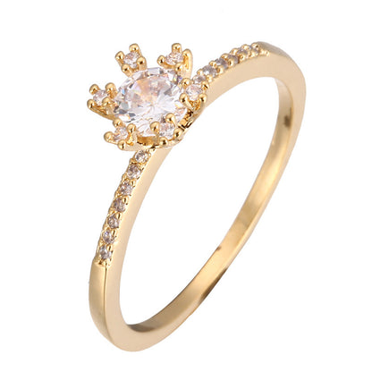 Simple Style Sun Ring For Women In Electroplated Copper With Zircon Inlay