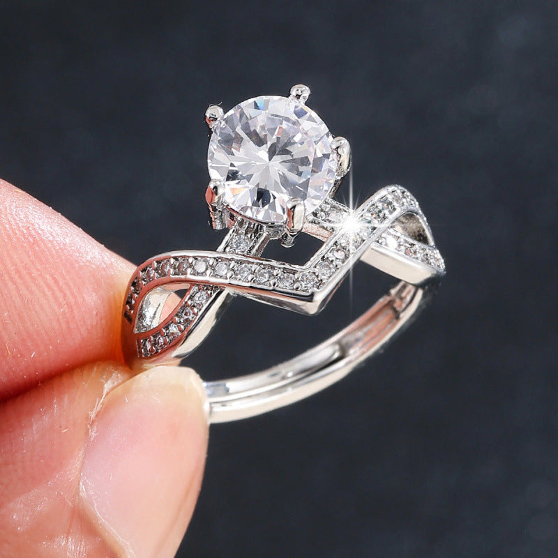 Women’s Crown Open Ring In Gold Electroplated Copper Featuring Zircon Inlay