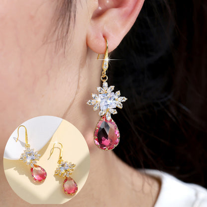 Sweet Water Droplets Drop Earrings For Women In Natural Pink Copper With Zircon Inlay Ear Hook