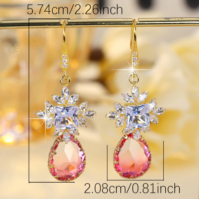 Sweet Water Droplets Drop Earrings For Women In Natural Pink Copper With Zircon Inlay Ear Hook