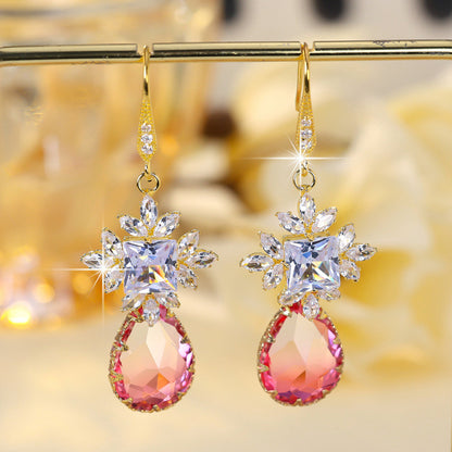 Sweet Water Droplets Drop Earrings For Women In Natural Pink Copper With Zircon Inlay Ear Hook