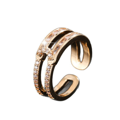 Women’s Horse Open Rings Featuring Electroplated Gold Plated Copper With Zircon Inlay