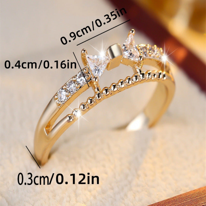Elegant Women’s Copper Bow Tie Ring With Zircon Inlay In Gold