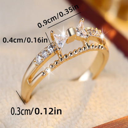 Elegant Women’s Copper Bow Tie Ring With Zircon Inlay In Gold