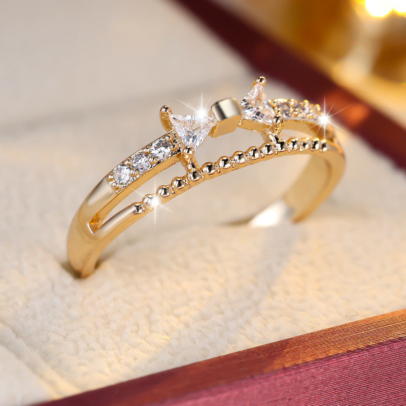 Elegant Women’s Copper Bow Tie Ring With Zircon Inlay In Gold