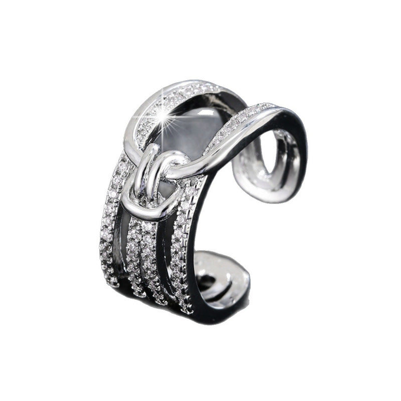 Women’s Copper Knot Open Ring With Zircon Inlay In Gold