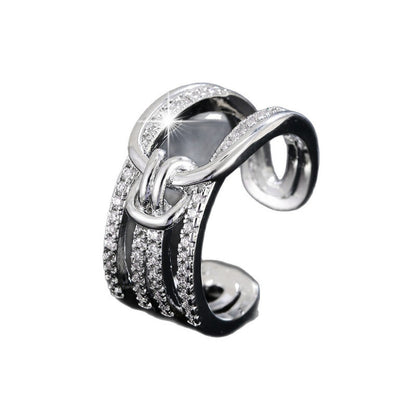Women’s Copper Knot Open Ring With Zircon Inlay In Gold