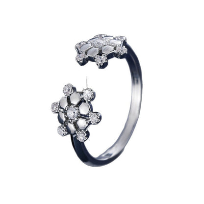 Women’s Snowflake Open Ring In Copper With Zircon Inlay, Gold Finish, Perfect For Daily Wear