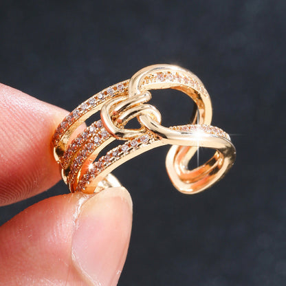 Women’s Copper Knot Open Ring With Zircon Inlay In Gold