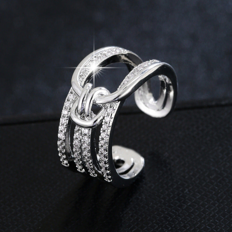 Women’s Copper Knot Open Ring With Zircon Inlay In Gold