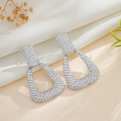 Geometric Stud Earrings For Women In Gold Featuring Copper Ear Pins With Zircon Inlay And Bezel Setting