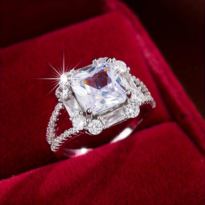 Square Copper Ring For Women With Zircon Inlay In Gold, Perfect For Engagement