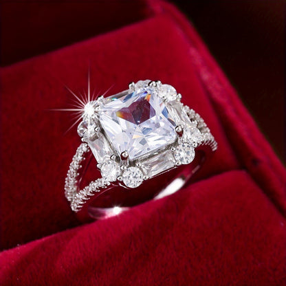 Square Copper Ring For Women With Zircon Inlay In Gold, Perfect For Engagement