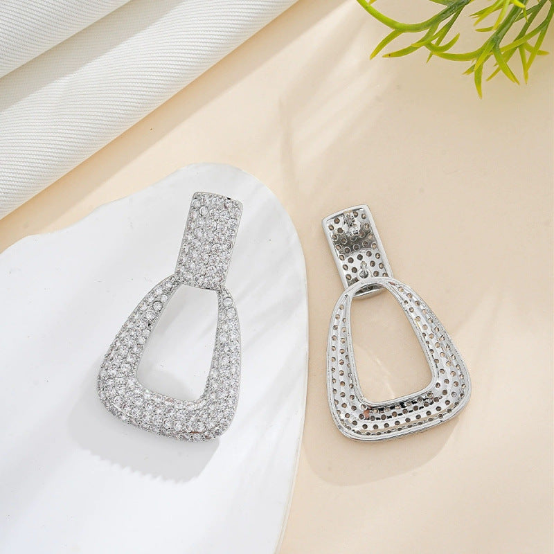 Geometric Stud Earrings For Women In Gold Featuring Copper Ear Pins With Zircon Inlay And Bezel Setting