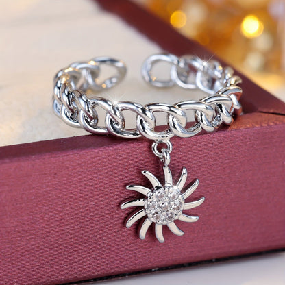 Elaborate Sun Open Ring For Women In Gold With Electroplated Copper Material