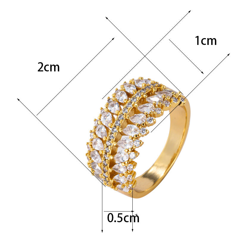 Simple Style Leaves Ring For Women In Copper With 18K Real Gold Electroplated And August Birthstone Peridot Inlay