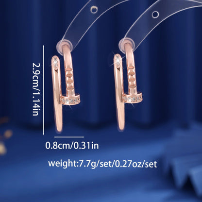 Geometric Stud Earrings For Women Featuring Electroplated Copper Posts And Zircon Inlay