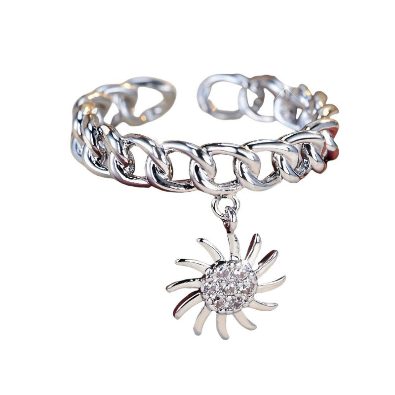 Elaborate Sun Open Ring For Women In Gold With Electroplated Copper Material