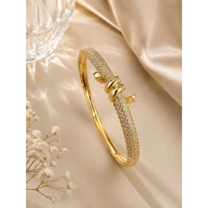 Luxurious Star Pattern Copper Bangle With Zircon Inlay In Gold
