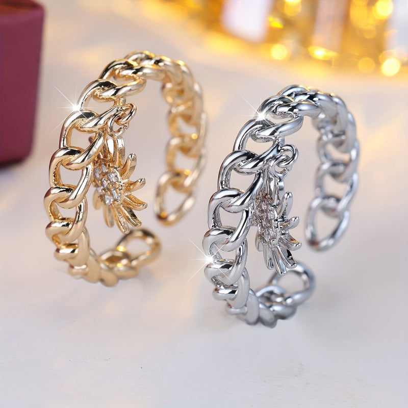 Elaborate Sun Open Ring For Women In Gold With Electroplated Copper Material