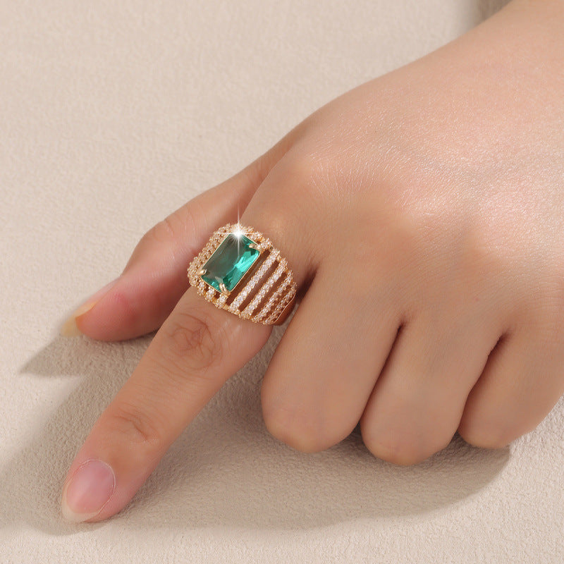 Vintage Style Geometric Open Rings For Women In Gold Copper With Zircon Inlay