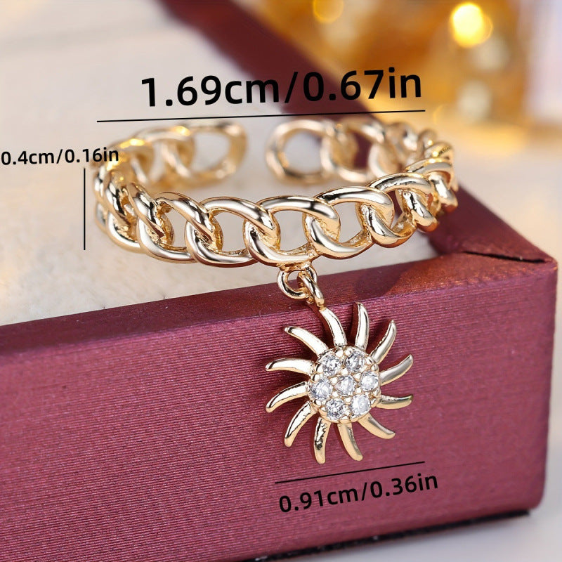 Elaborate Sun Open Ring For Women In Gold With Electroplated Copper Material