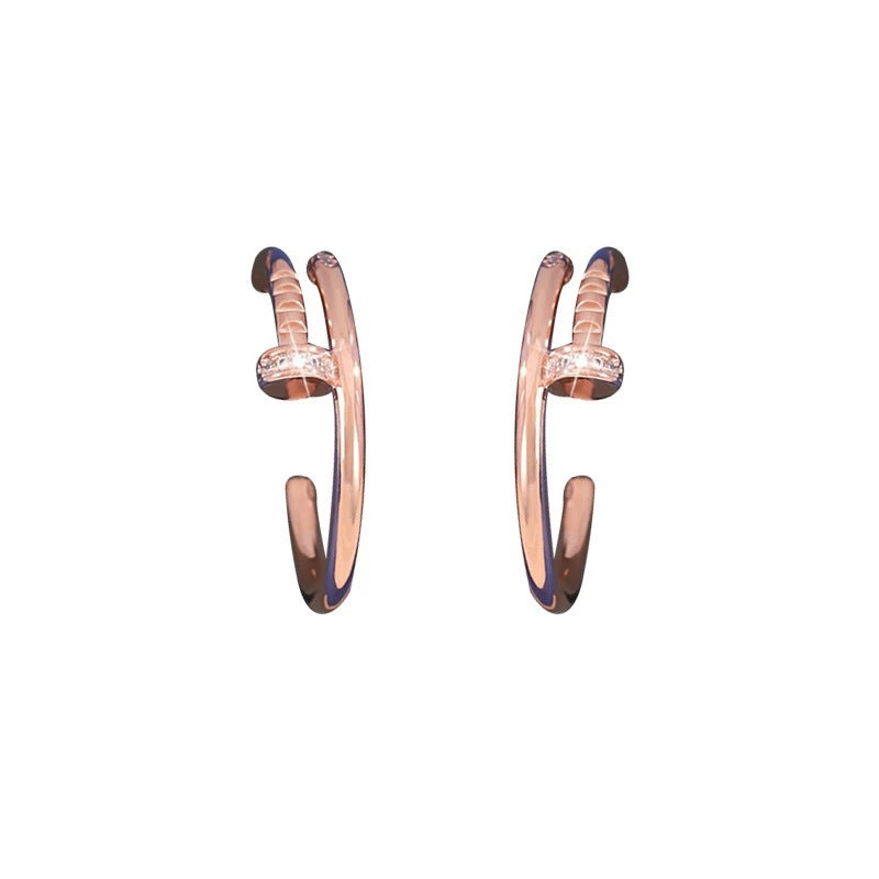 Geometric Stud Earrings For Women Featuring Electroplated Copper Posts And Zircon Inlay