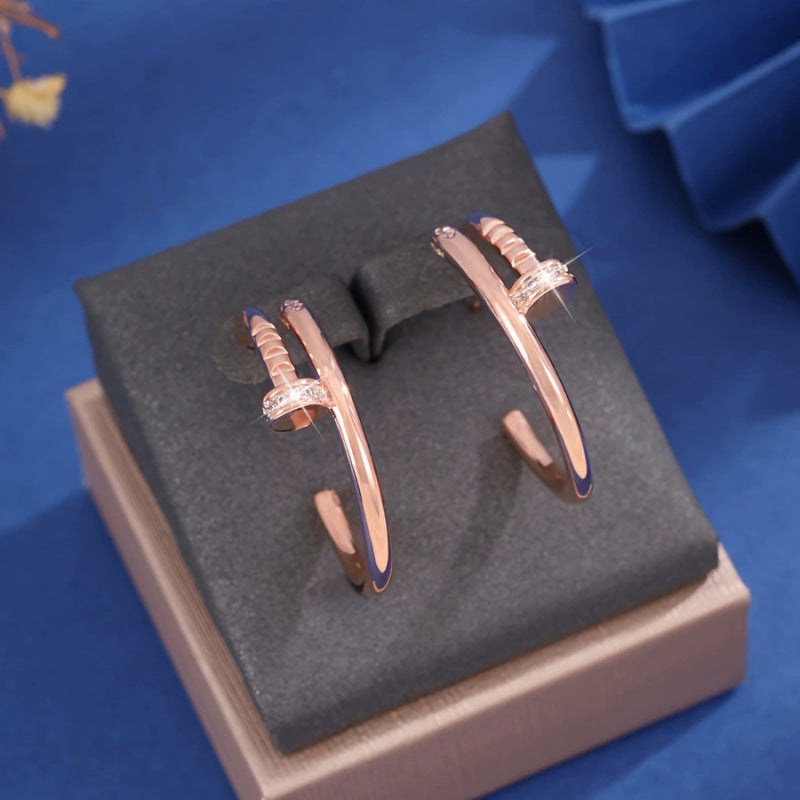 Geometric Stud Earrings For Women Featuring Electroplated Copper Posts And Zircon Inlay
