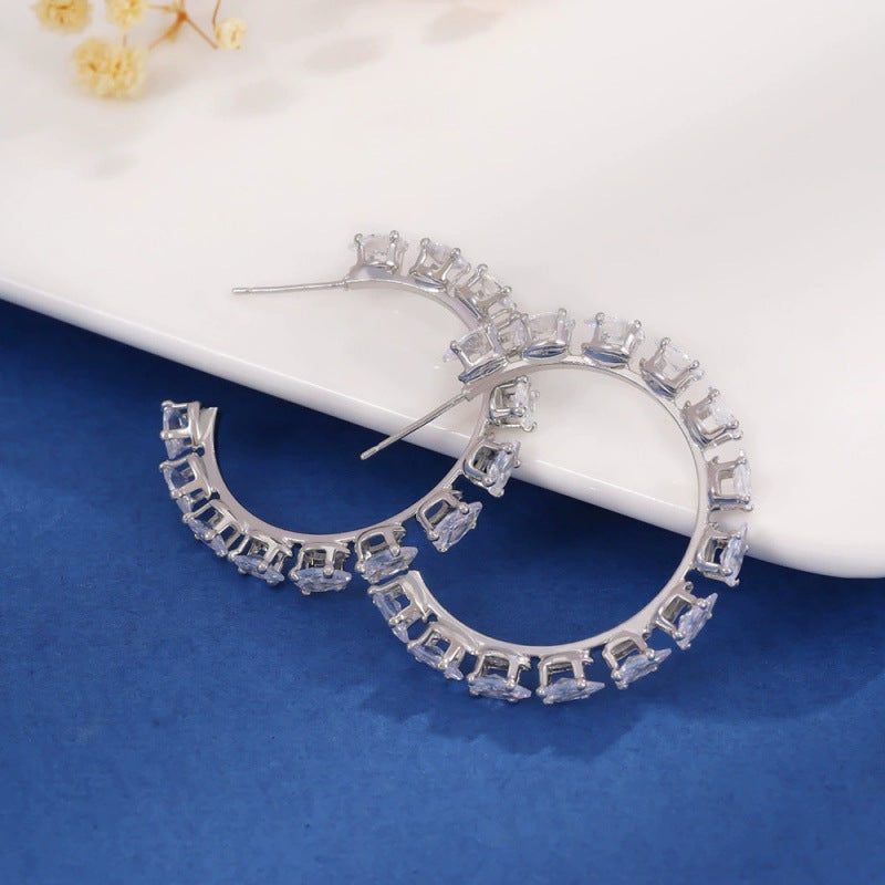 Water Droplets Stud Earrings For Women In Silver With Copper Posts And Zircon Inlay