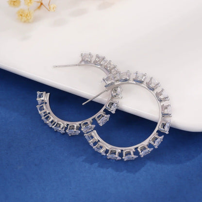 Water Droplets Stud Earrings For Women In Silver With Copper Posts And Zircon Inlay