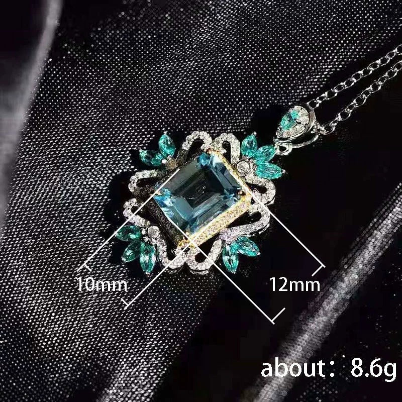 Blue Flowers Pendant Necklace For Women In Copper With Zircon Inlay And Cable Chain