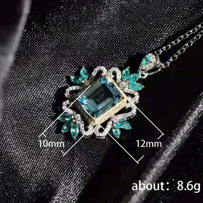 Blue Flowers Pendant Necklace For Women In Copper With Zircon Inlay And Cable Chain