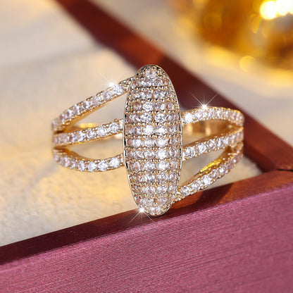 Women’s Crossover Ring In Gold Electroplated Copper With Zircon Inlay