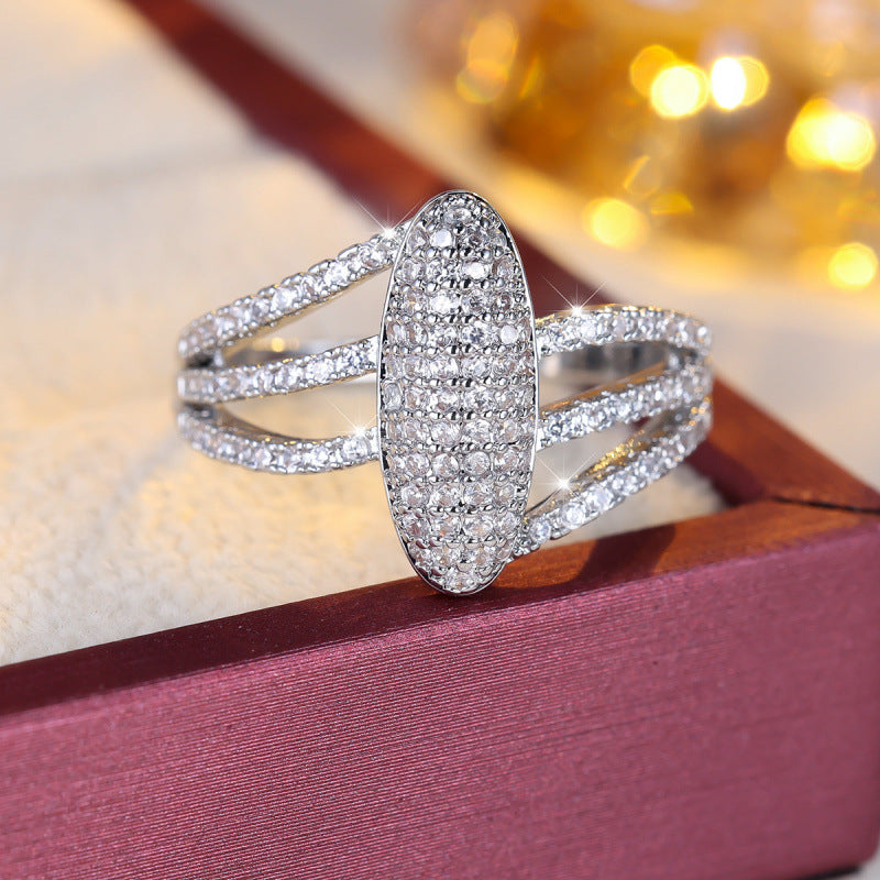 Women’s Crossover Ring In Gold Electroplated Copper With Zircon Inlay
