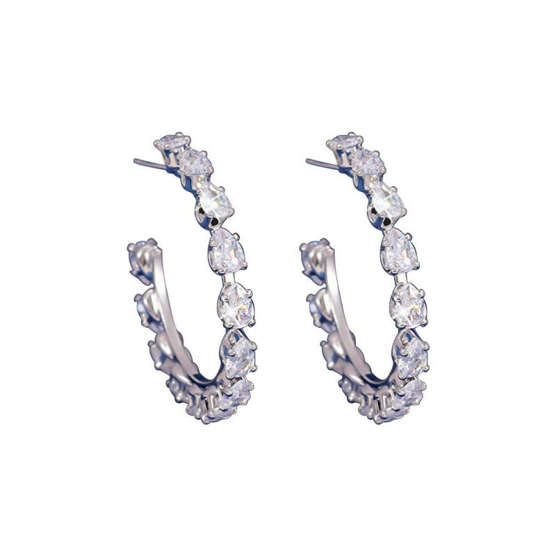 Water Droplets Stud Earrings For Women In Silver With Copper Posts And Zircon Inlay
