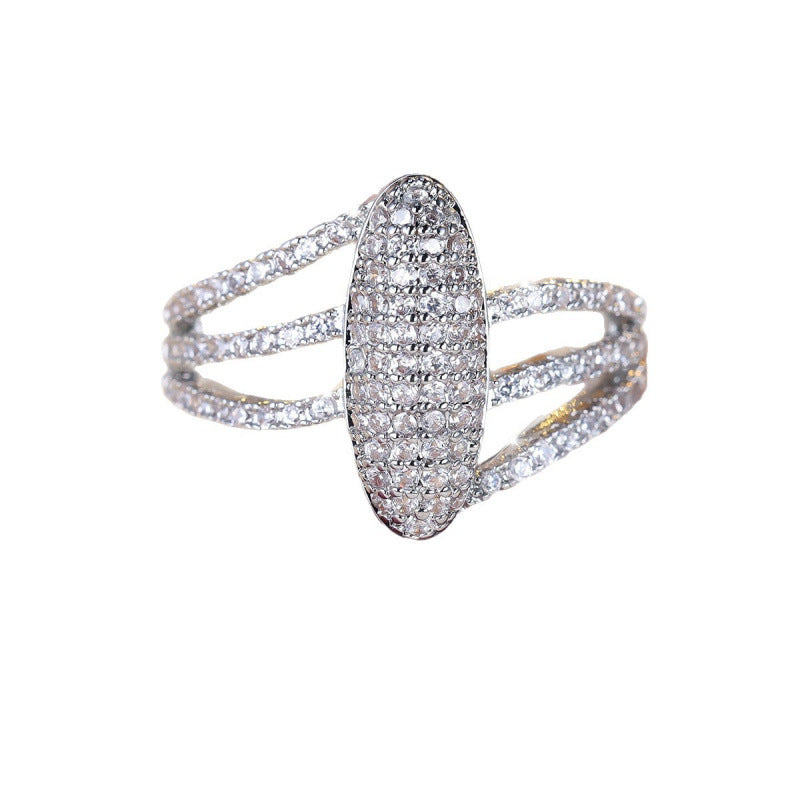 Women’s Crossover Ring In Gold Electroplated Copper With Zircon Inlay