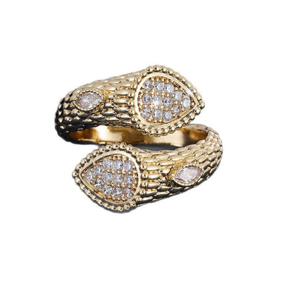 Retro Snake Adjustable Ring For Women In Gold Copper With Zircon Inlay