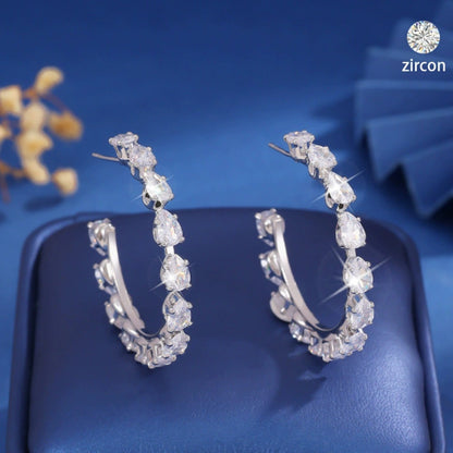 Water Droplets Stud Earrings For Women In Silver With Copper Posts And Zircon Inlay