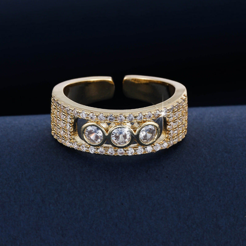 Geometric Open Rings For Women In Simple Style, Copper Material With Zircon Inlay, Available In Gold Color